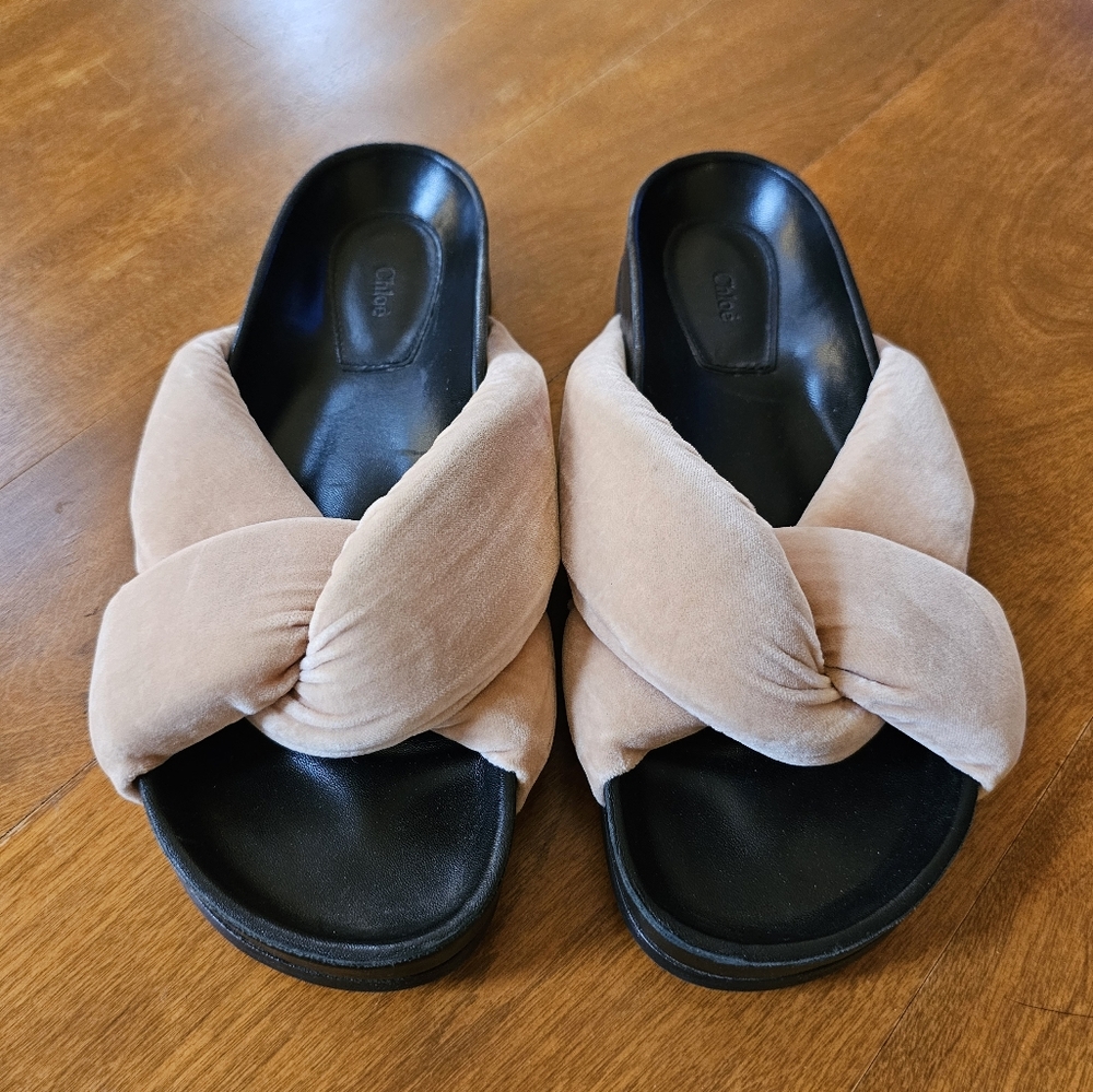 Chloe Kerenn Velvet Slides Size 38